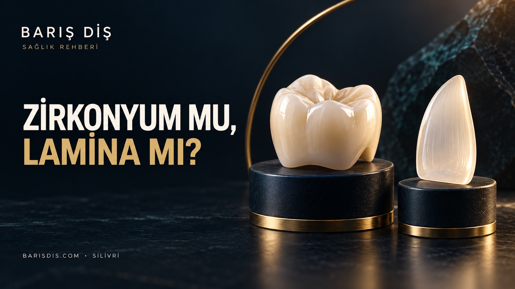 Zirkonyum kron ve ince lamina restorasyonunu karşılaştıran temsili illüstrasyon